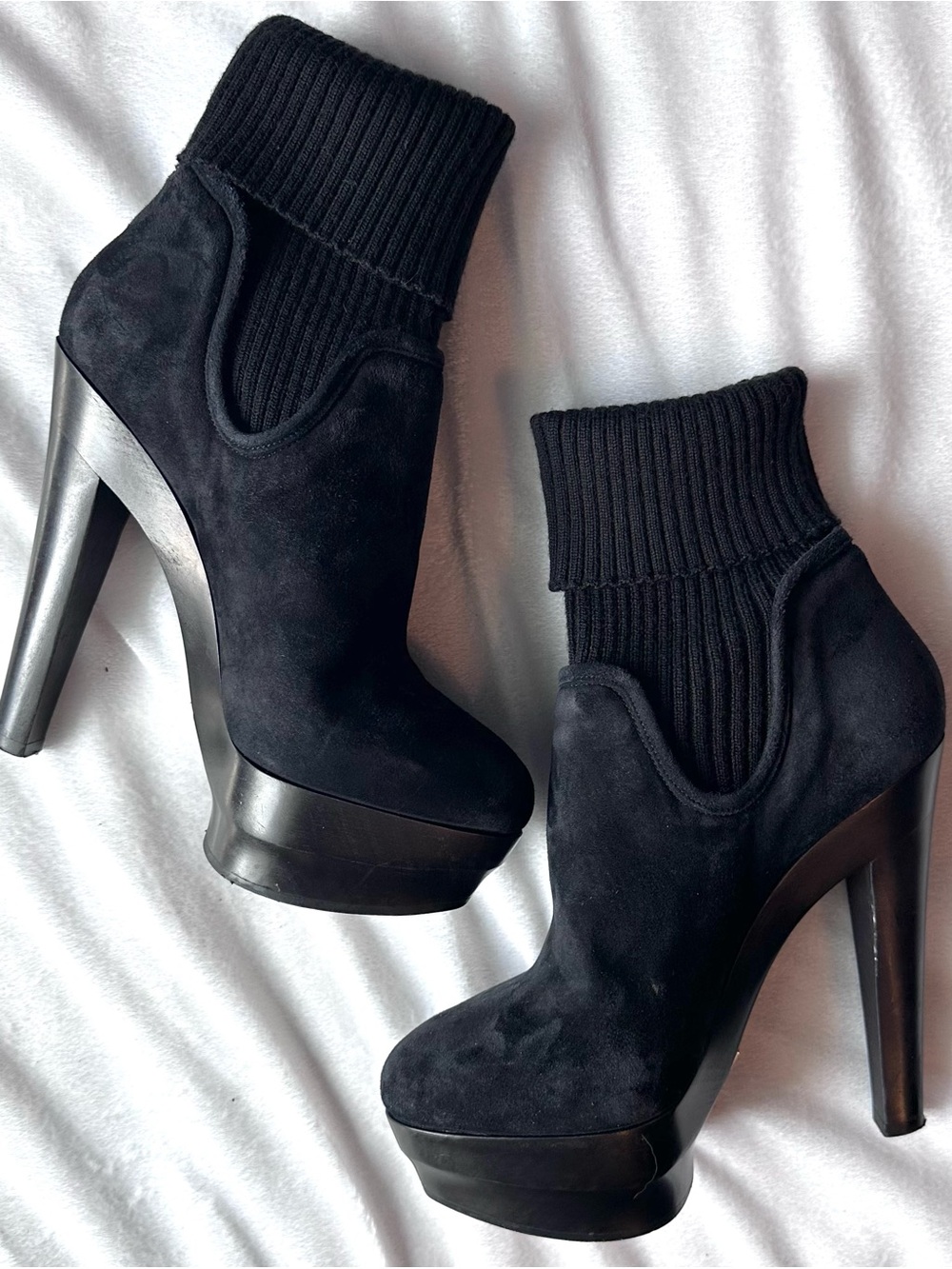 Enio Silla for Le Silla Black Suede Wool Sock Platform Stiletto Ankle Boot 7